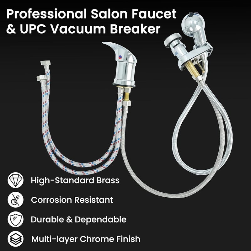 TaShow Professional Salon Shampoo Bowl Faucet for Home, Chrome Hose Replacement Set, Sprayer With Vacuum Breaker, Bath Accessories - Image 4